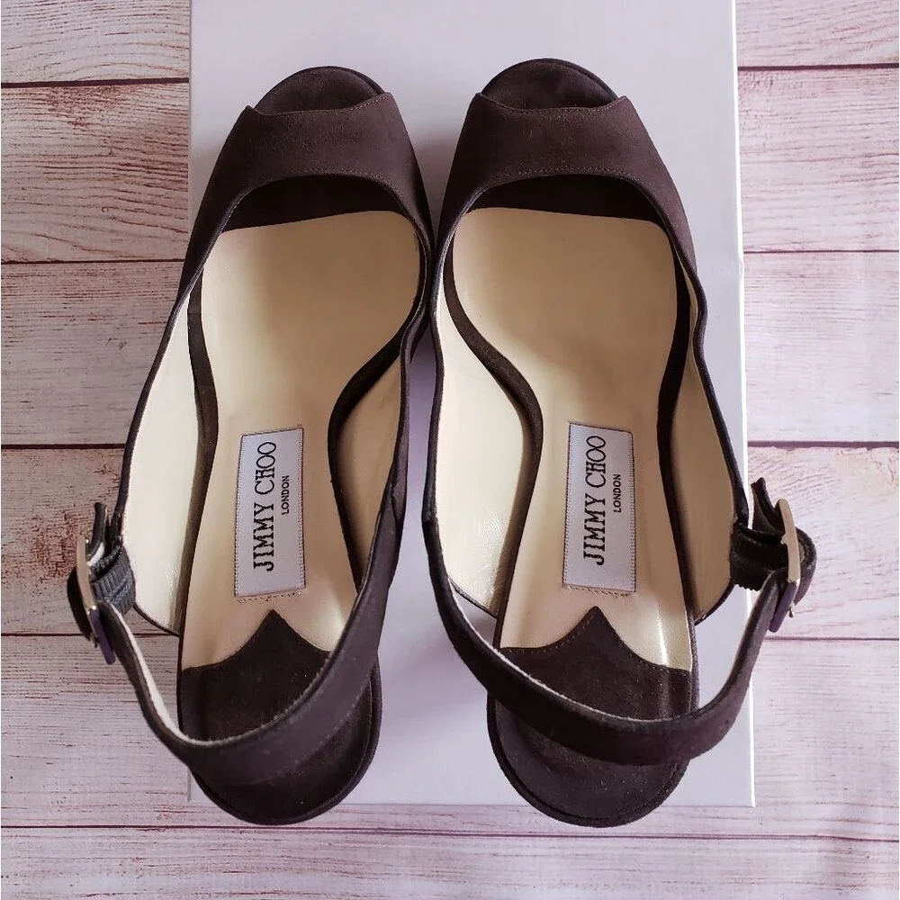 JIMMY CHOO Lexy Suede Platform Lucite Heels Slingback Slip On Women Size 38 1/2